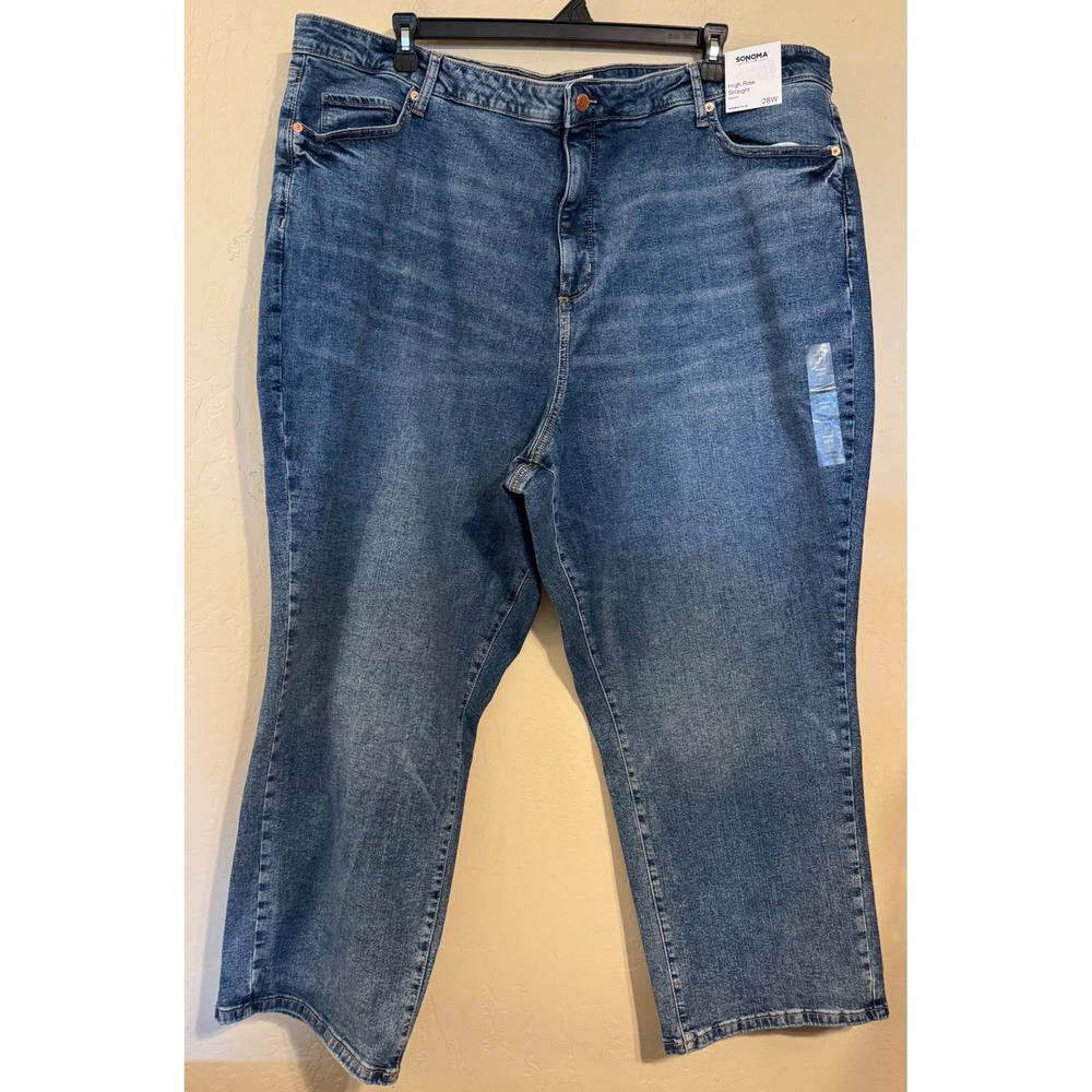 Sonoma Jeans Womens 28W Blue High Rise‎ Straight Stretch Medium Wash Denim New